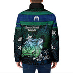 Torres Strait Islands Sea Turtle and Dhari Padded Jacket Oceanic Indigenous Dotwork Tribal Illustration