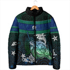 Torres Strait Islands Sea Turtle and Dhari Padded Jacket Oceanic Indigenous Dotwork Tribal Illustration