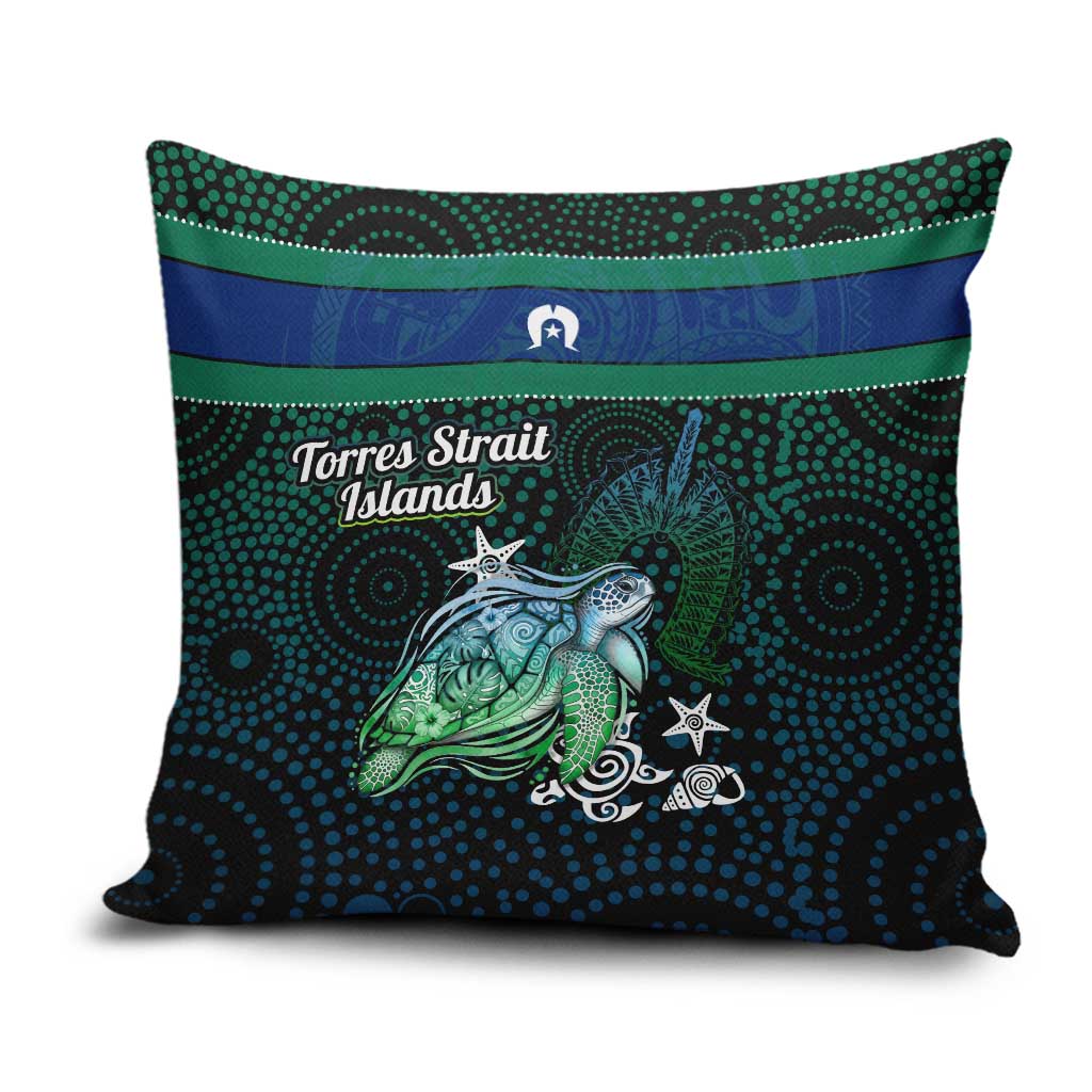 Torres Strait Islands Sea Turtle and Dhari Pillow Cover Oceanic Indigenous Dotwork Tribal Illustration