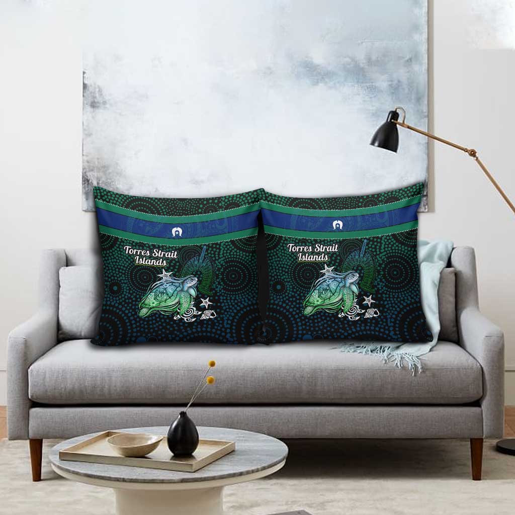 Torres Strait Islands Sea Turtle and Dhari Pillow Cover Oceanic Indigenous Dotwork Tribal Illustration