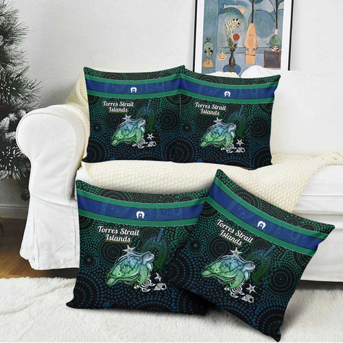 Torres Strait Islands Sea Turtle and Dhari Pillow Cover Oceanic Indigenous Dotwork Tribal Illustration