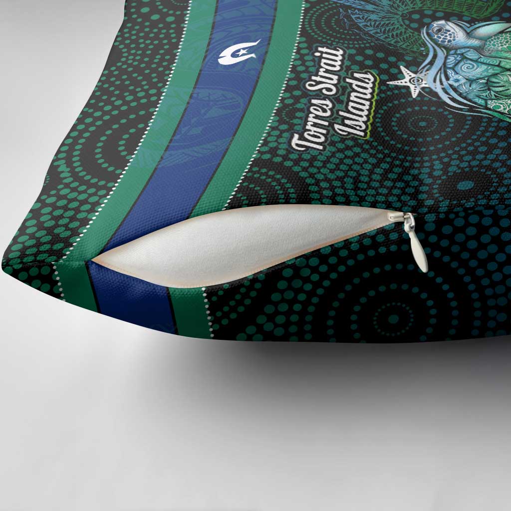 Torres Strait Islands Sea Turtle and Dhari Pillow Cover Oceanic Indigenous Dotwork Tribal Illustration