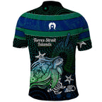 Torres Strait Islands Sea Turtle and Dhari Polo Shirt Oceanic Indigenous Dotwork Tribal Illustration
