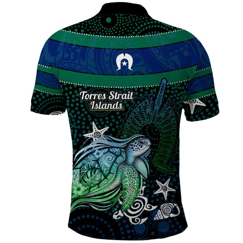 Torres Strait Islands Sea Turtle and Dhari Polo Shirt Oceanic Indigenous Dotwork Tribal Illustration
