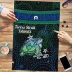 Torres Strait Islands Sea Turtle and Dhari Puzzle Oceanic Indigenous Dotwork Tribal Illustration