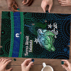 Torres Strait Islands Sea Turtle and Dhari Puzzle Oceanic Indigenous Dotwork Tribal Illustration