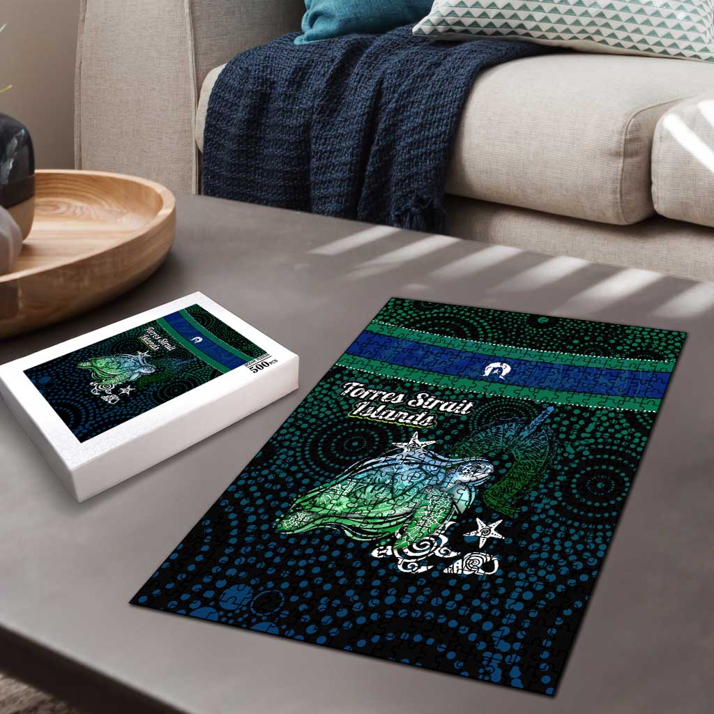 Torres Strait Islands Sea Turtle and Dhari Puzzle Oceanic Indigenous Dotwork Tribal Illustration