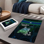 Torres Strait Islands Sea Turtle and Dhari Puzzle Oceanic Indigenous Dotwork Tribal Illustration