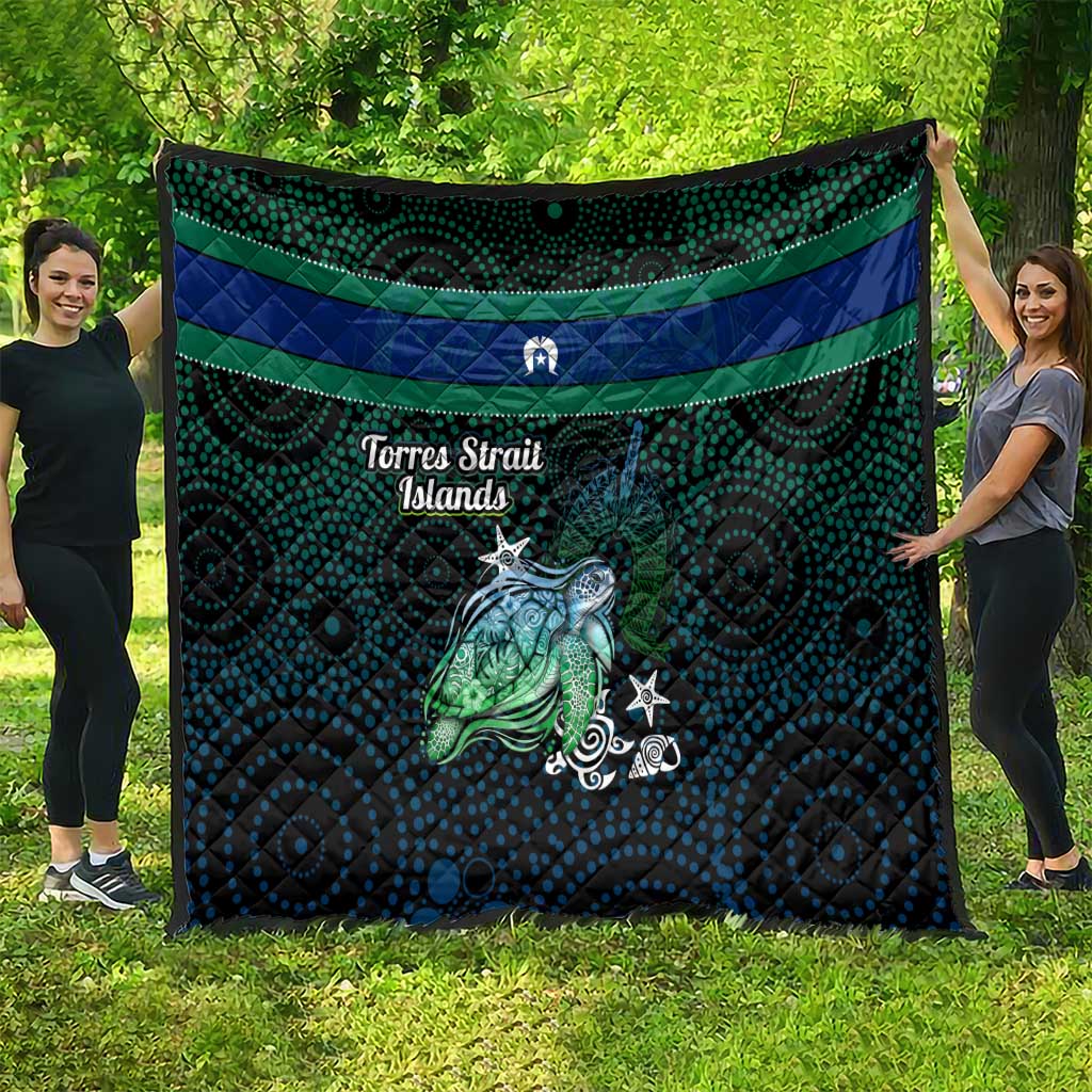 Torres Strait Islands Sea Turtle and Dhari Quilt Oceanic Indigenous Dotwork Tribal Illustration