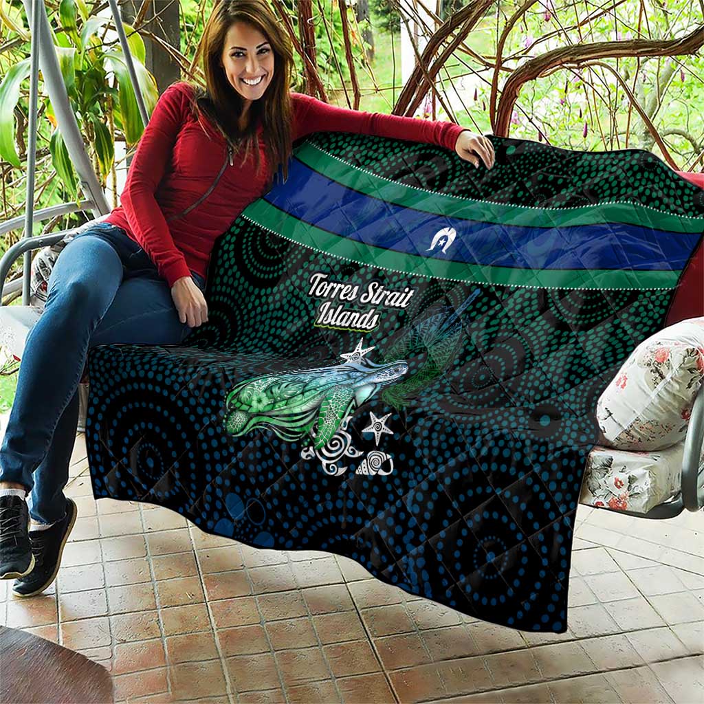 Torres Strait Islands Sea Turtle and Dhari Quilt Oceanic Indigenous Dotwork Tribal Illustration