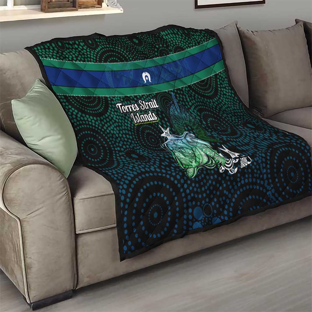 Torres Strait Islands Sea Turtle and Dhari Quilt Oceanic Indigenous Dotwork Tribal Illustration