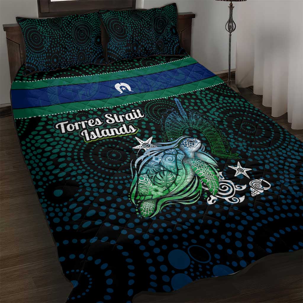 Torres Strait Islands Sea Turtle and Dhari Quilt Bed Set Oceanic Indigenous Dotwork Tribal Illustration