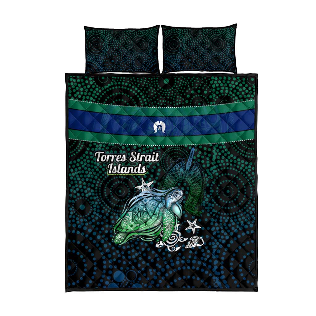 Torres Strait Islands Sea Turtle and Dhari Quilt Bed Set Oceanic Indigenous Dotwork Tribal Illustration