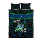 Torres Strait Islands Sea Turtle and Dhari Quilt Bed Set Oceanic Indigenous Dotwork Tribal Illustration