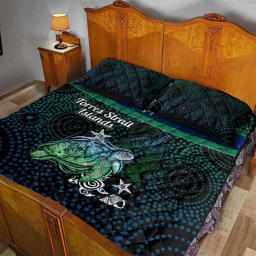 Torres Strait Islands Sea Turtle and Dhari Quilt Bed Set Oceanic Indigenous Dotwork Tribal Illustration