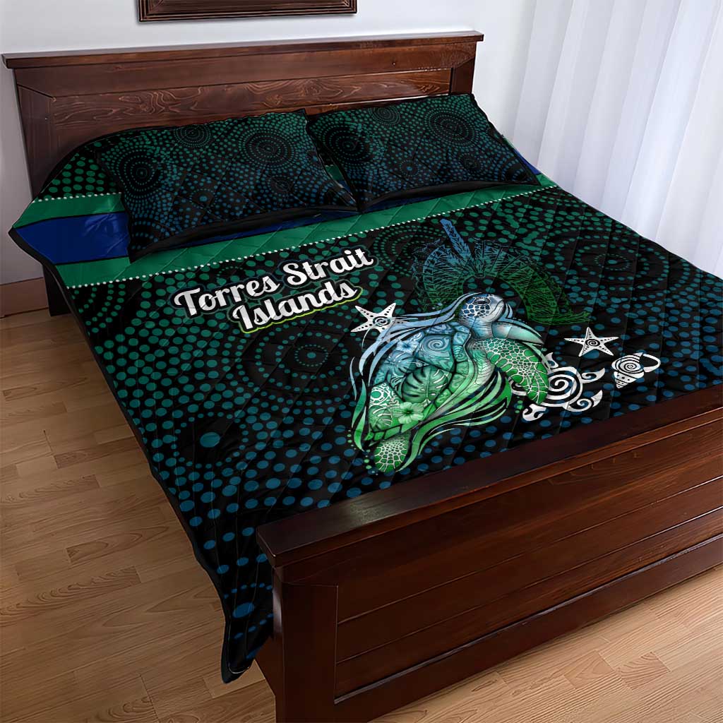 Torres Strait Islands Sea Turtle and Dhari Quilt Bed Set Oceanic Indigenous Dotwork Tribal Illustration