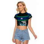 Torres Strait Islands Sea Turtle and Dhari Raglan Cropped T Shirt Oceanic Indigenous Dotwork Tribal Illustration