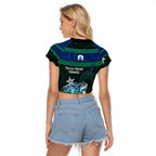 Torres Strait Islands Sea Turtle and Dhari Raglan Cropped T Shirt Oceanic Indigenous Dotwork Tribal Illustration