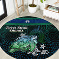 Torres Strait Islands Sea Turtle and Dhari Round Carpet Oceanic Indigenous Dotwork Tribal Illustration