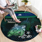 Torres Strait Islands Sea Turtle and Dhari Round Carpet Oceanic Indigenous Dotwork Tribal Illustration