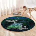 Torres Strait Islands Sea Turtle and Dhari Round Carpet Oceanic Indigenous Dotwork Tribal Illustration