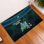 Torres Strait Islands Sea Turtle and Dhari Rubber Doormat Oceanic Indigenous Dotwork Tribal Illustration