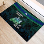 Torres Strait Islands Sea Turtle and Dhari Rubber Doormat Oceanic Indigenous Dotwork Tribal Illustration