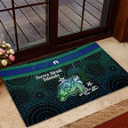 Torres Strait Islands Sea Turtle and Dhari Rubber Doormat Oceanic Indigenous Dotwork Tribal Illustration