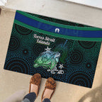 Torres Strait Islands Sea Turtle and Dhari Rubber Doormat Oceanic Indigenous Dotwork Tribal Illustration