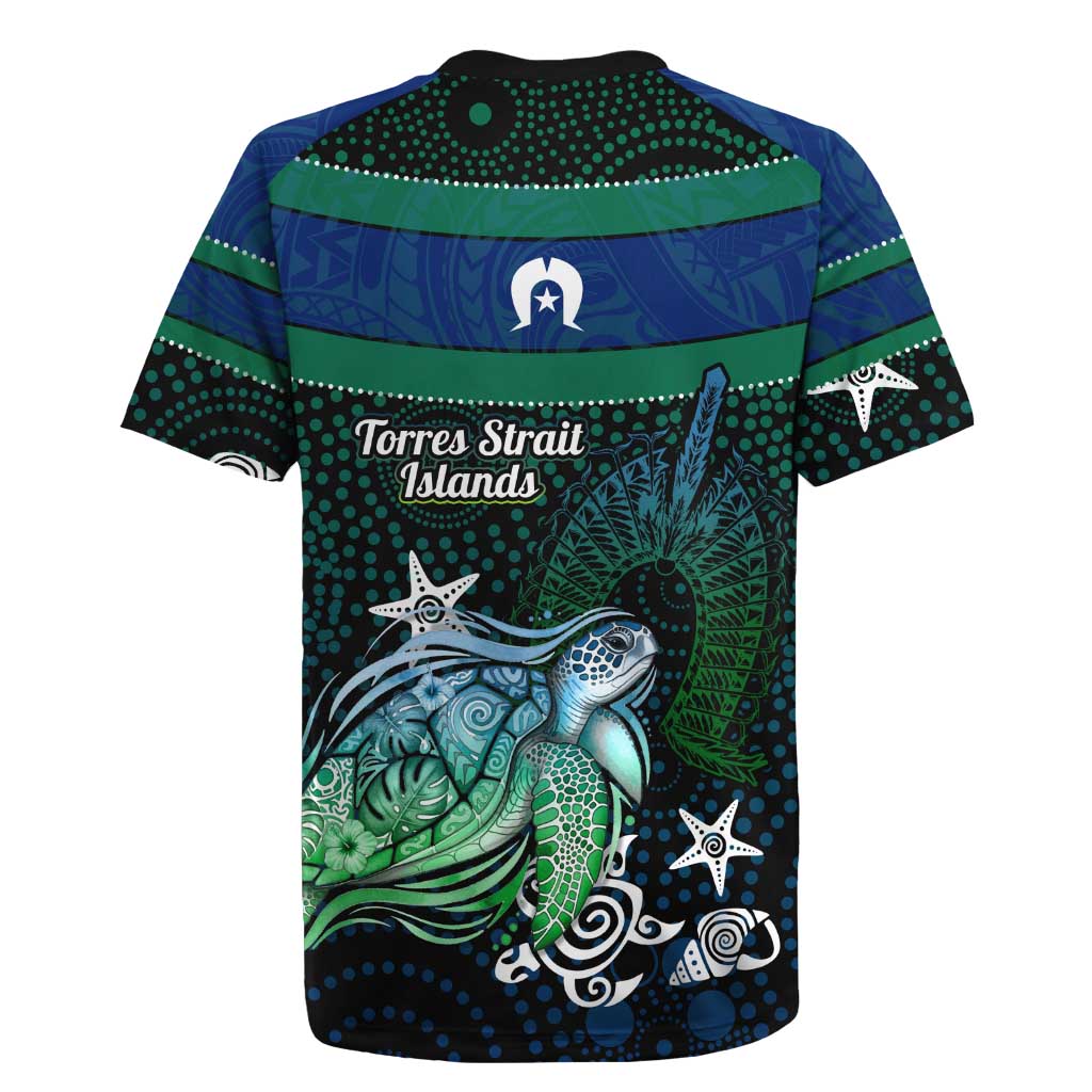 Torres Strait Islands Sea Turtle and Dhari Rugby Jersey Oceanic Indigenous Dotwork Tribal Illustration