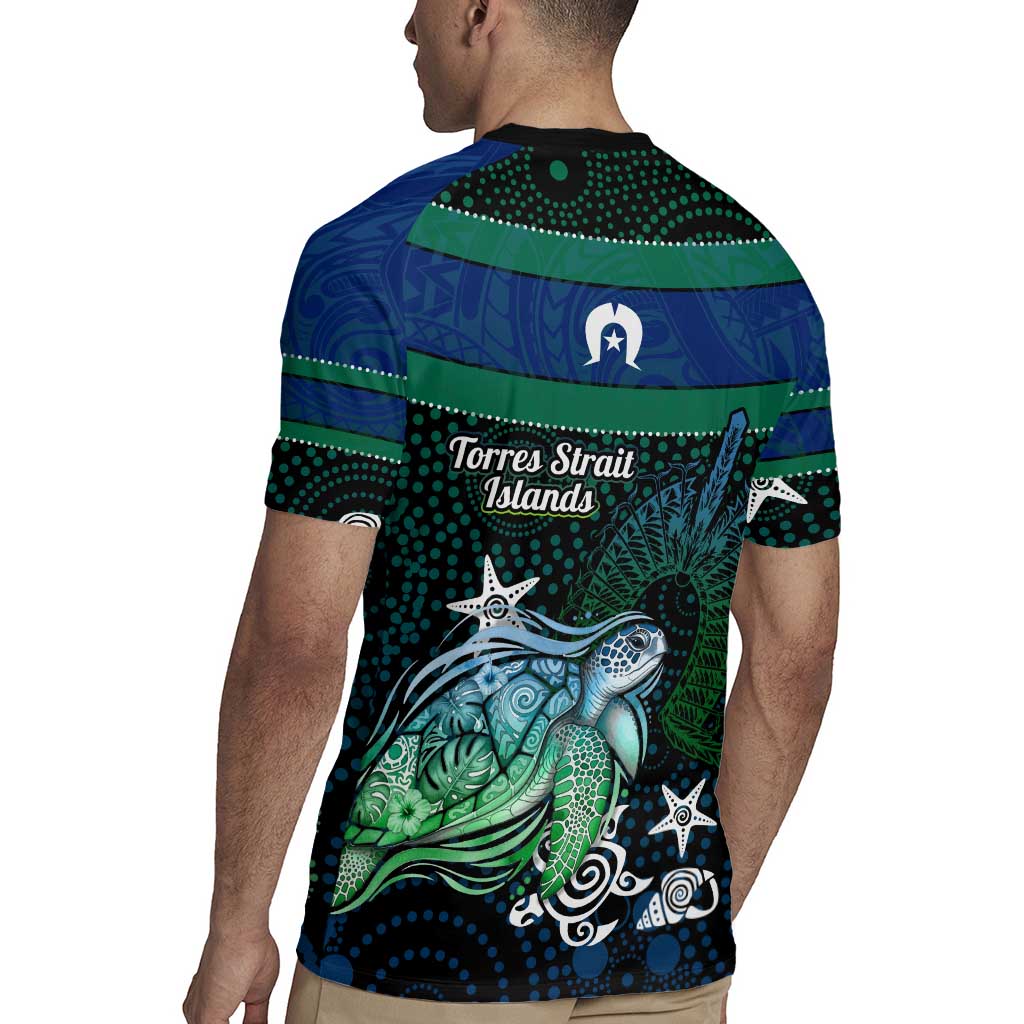 Torres Strait Islands Sea Turtle and Dhari Rugby Jersey Oceanic Indigenous Dotwork Tribal Illustration