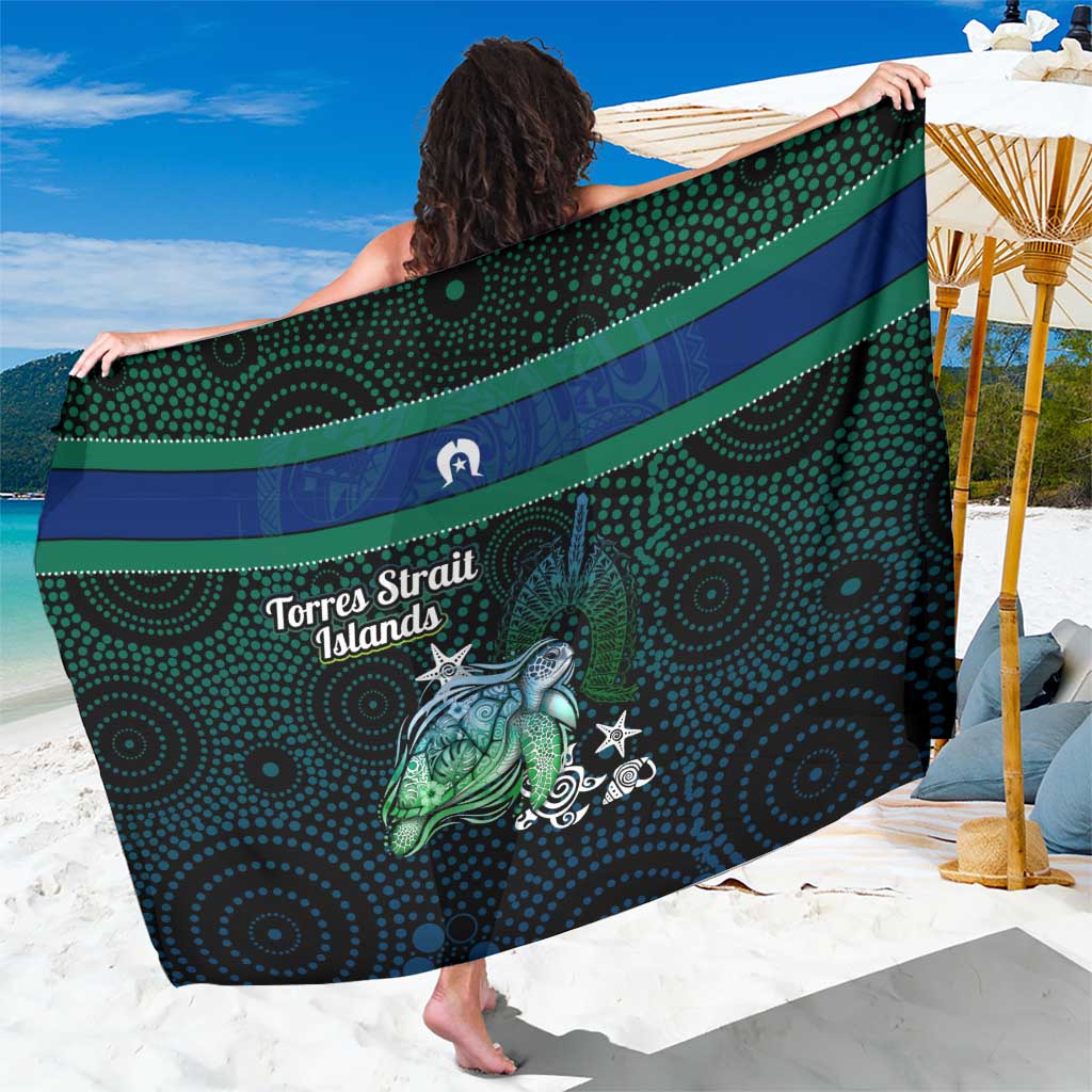 Torres Strait Islands Sea Turtle and Dhari Sarong Oceanic Indigenous Dotwork Tribal Illustration