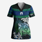 Torres Strait Islands Sea Turtle and Dhari Scrub Top Oceanic Indigenous Dotwork Tribal Illustration