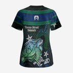 Torres Strait Islands Sea Turtle and Dhari Scrub Top Oceanic Indigenous Dotwork Tribal Illustration