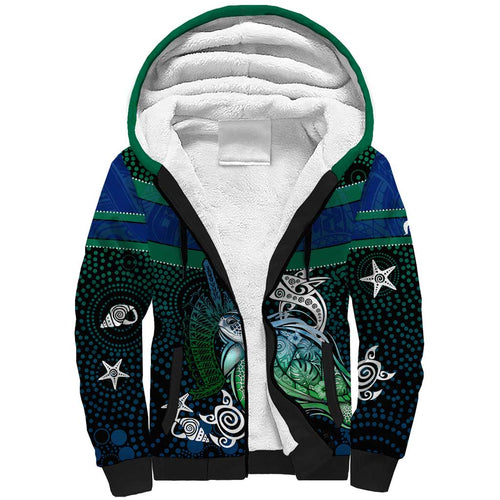 Torres Strait Islands Sea Turtle and Dhari Sherpa Hoodie Oceanic Indigenous Dotwork Tribal Illustration