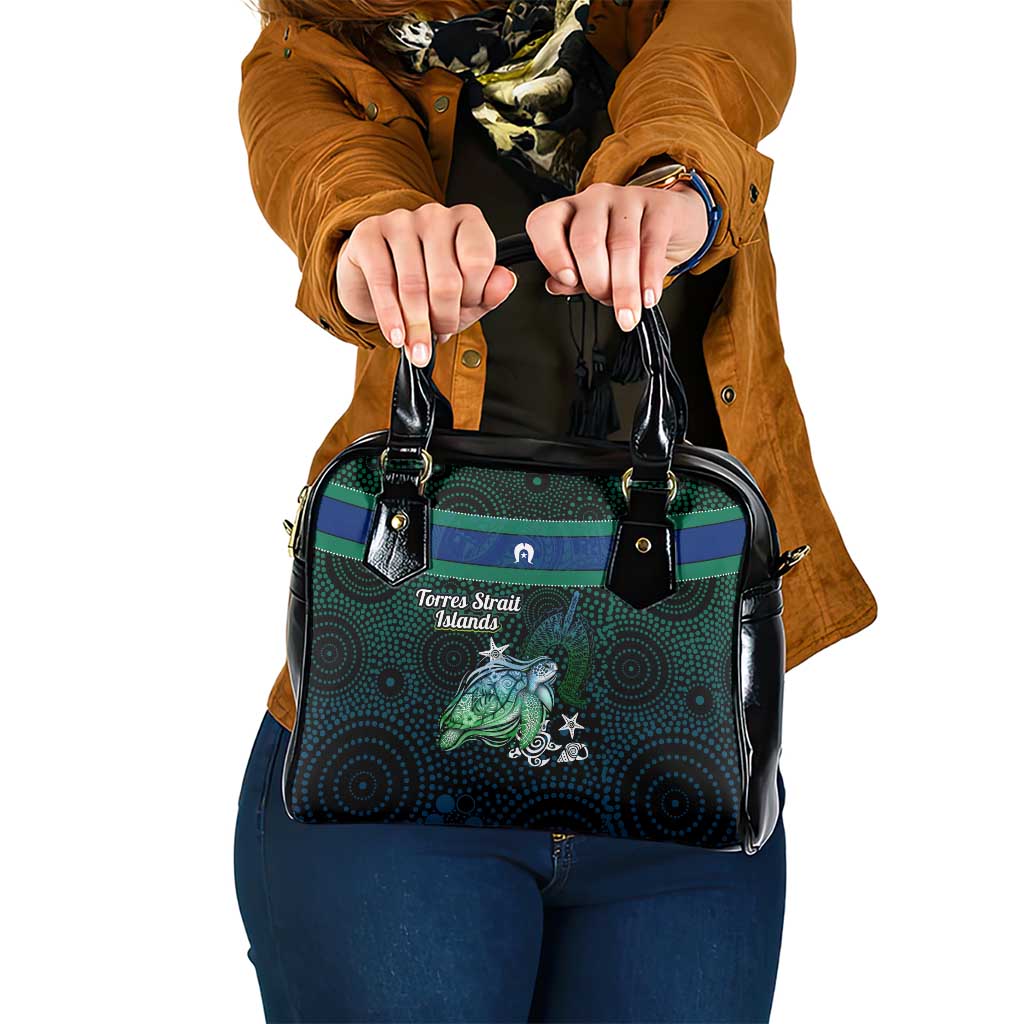 Torres Strait Islands Sea Turtle and Dhari Shoulder Handbag Oceanic Indigenous Dotwork Tribal Illustration