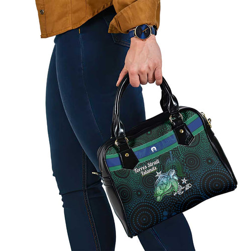 Torres Strait Islands Sea Turtle and Dhari Shoulder Handbag Oceanic Indigenous Dotwork Tribal Illustration