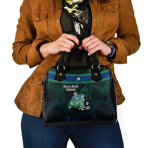 Torres Strait Islands Sea Turtle and Dhari Shoulder Handbag Oceanic Indigenous Dotwork Tribal Illustration