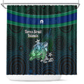 Torres Strait Islands Sea Turtle and Dhari Shower Curtain Oceanic Indigenous Dotwork Tribal Illustration