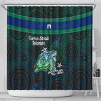 Torres Strait Islands Sea Turtle and Dhari Shower Curtain Oceanic Indigenous Dotwork Tribal Illustration