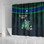 Torres Strait Islands Sea Turtle and Dhari Shower Curtain Oceanic Indigenous Dotwork Tribal Illustration
