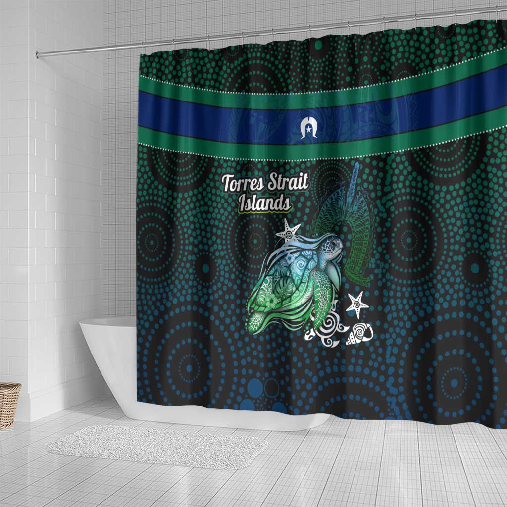 Torres Strait Islands Sea Turtle and Dhari Shower Curtain Oceanic Indigenous Dotwork Tribal Illustration