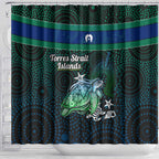 Torres Strait Islands Sea Turtle and Dhari Shower Curtain Oceanic Indigenous Dotwork Tribal Illustration