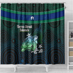 Torres Strait Islands Sea Turtle and Dhari Shower Curtain Oceanic Indigenous Dotwork Tribal Illustration