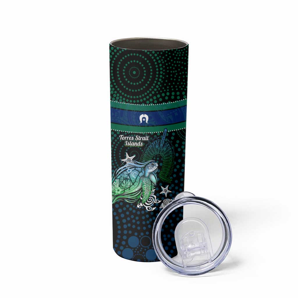 Torres Strait Islands Sea Turtle and Dhari Skinny Tumbler Oceanic Indigenous Dotwork Tribal Illustration