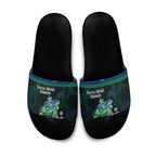 Torres Strait Islands Sea Turtle and Dhari Slide Sandals Oceanic Indigenous Dotwork Tribal Illustration