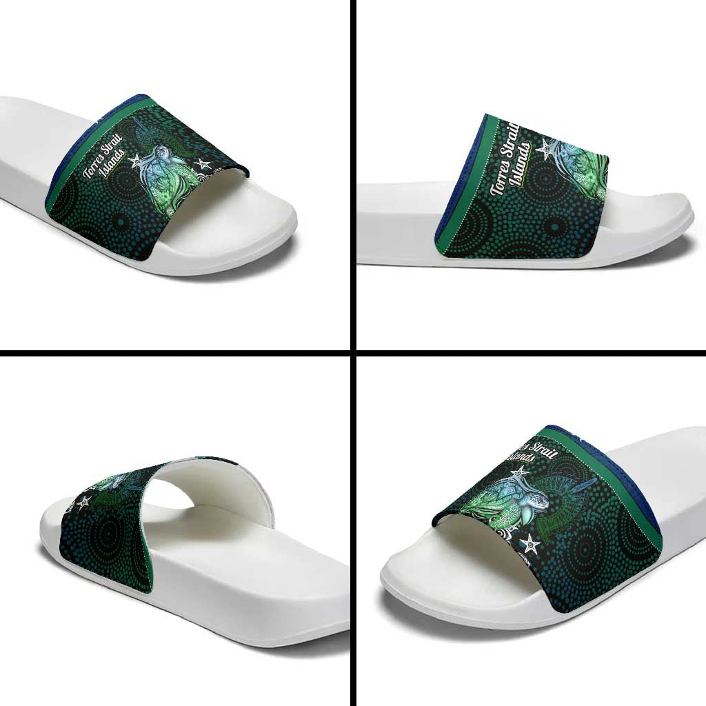 Torres Strait Islands Sea Turtle and Dhari Slide Sandals Oceanic Indigenous Dotwork Tribal Illustration