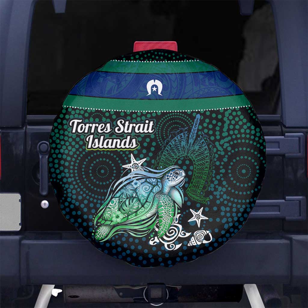 Torres Strait Islands Sea Turtle and Dhari Spare Tire Cover Oceanic Indigenous Dotwork Tribal Illustration