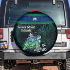 Torres Strait Islands Sea Turtle and Dhari Spare Tire Cover Oceanic Indigenous Dotwork Tribal Illustration