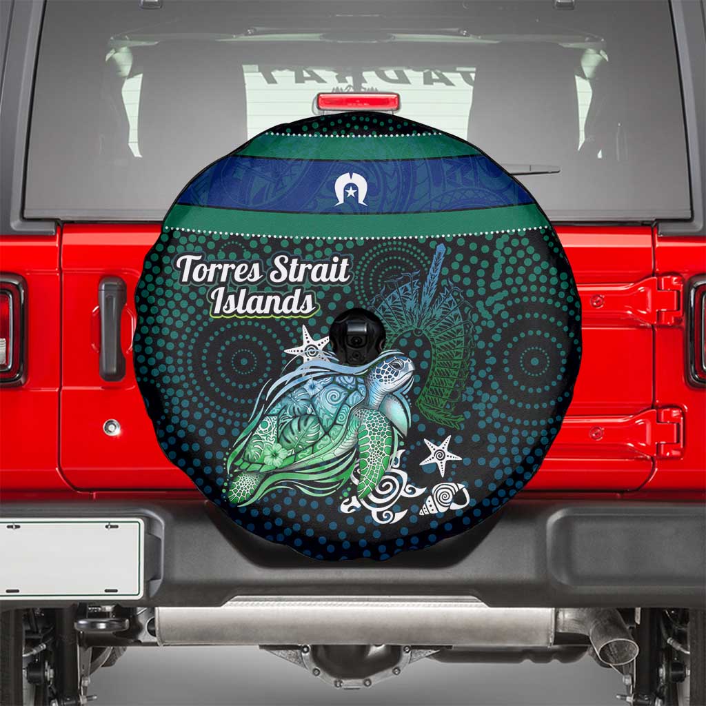 Torres Strait Islands Sea Turtle and Dhari Spare Tire Cover Oceanic Indigenous Dotwork Tribal Illustration